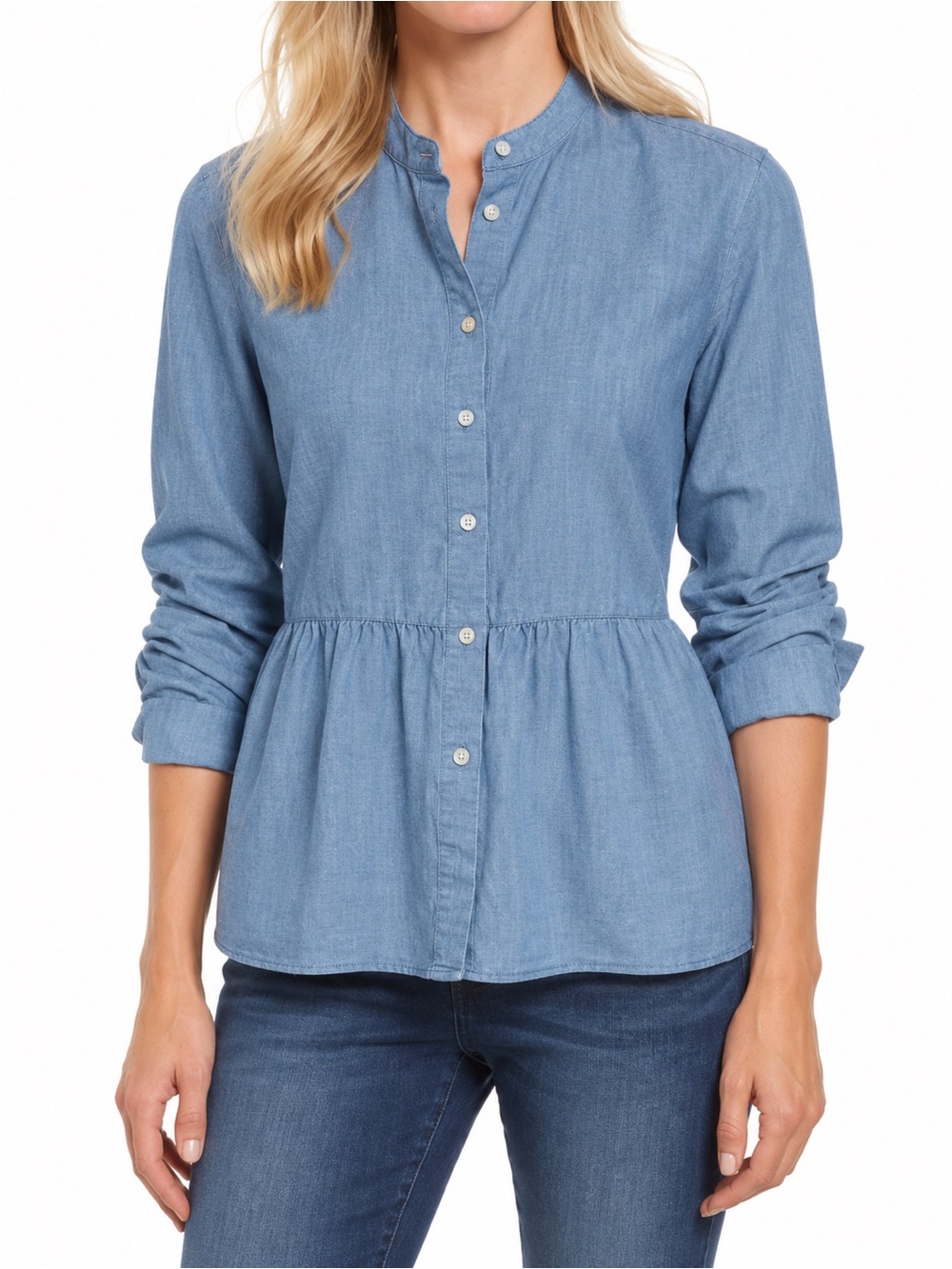 J. Crew Light Blue Button-Down Peplum Shirt